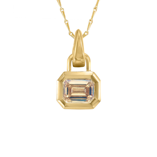 Emerald Cut Champagne Diamond 'Frame' Bezel Pendant