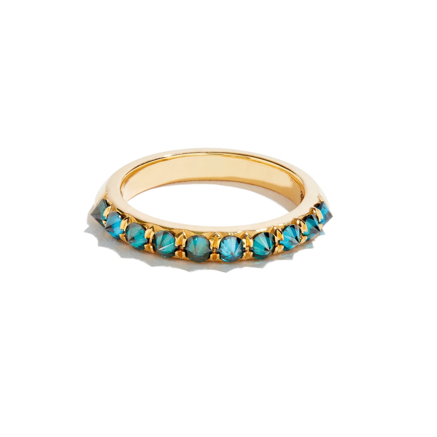 Barbed Diamond half eternity in Teal diamond on white background