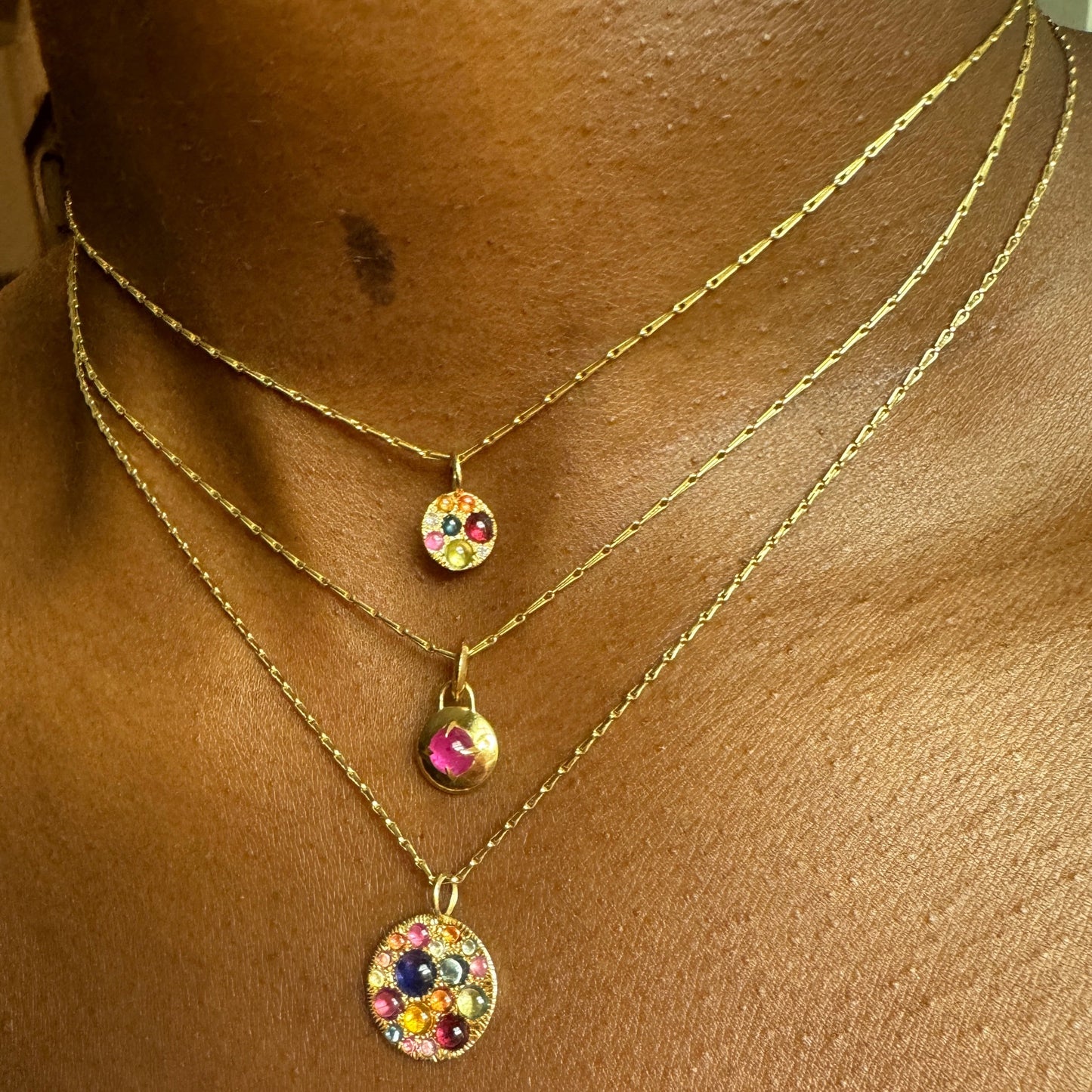 Barbed Emerald Mini Disc Pendant