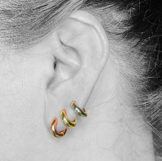 White Gold Chunky Huggie Hoop Earring