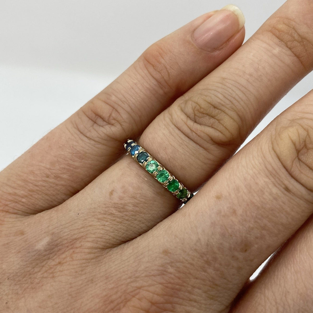 Atlantic Ombré Color Diamond, Sapphire and Emerald, Eternity Ring