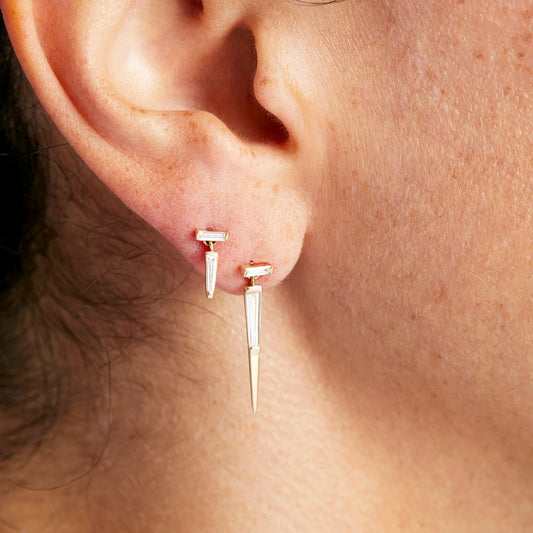 Mini Diamond Baguette 'En Pointe' Drop Earrings