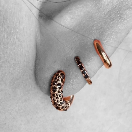 Barbed Black Diamond Pavé Huggie Hoop Earring