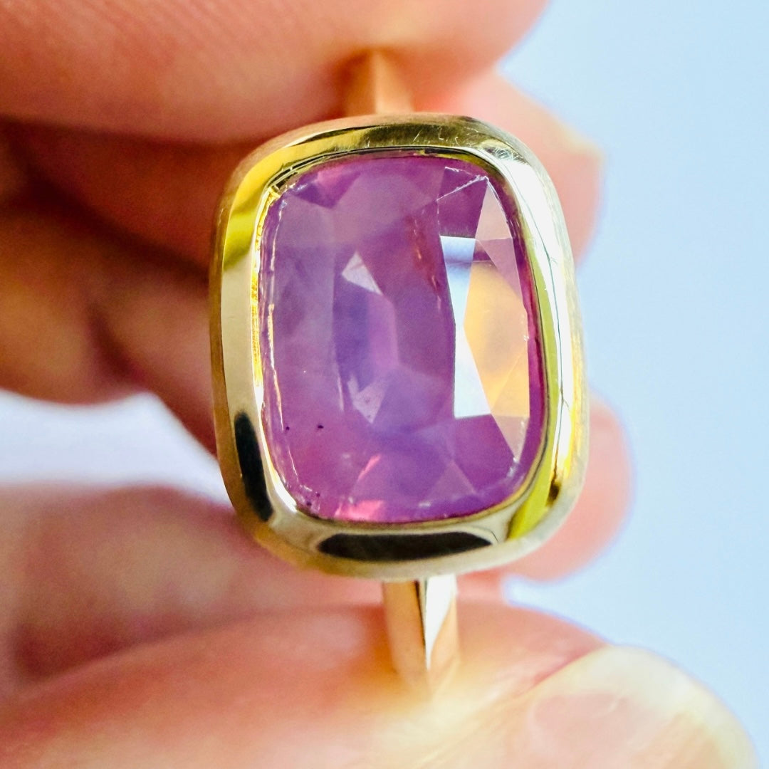 Pink Sapphire Cushion Cut Frame Solitaire