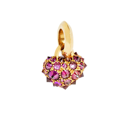 Spiky purple diamond heart pendant by Tamsin Rasor on white background