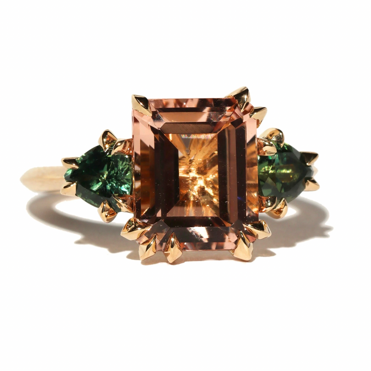 Morganite and Sapphire Makhaira Trilogy Ring
