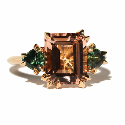 Morganite and Sapphire Makhaira Trilogy Ring