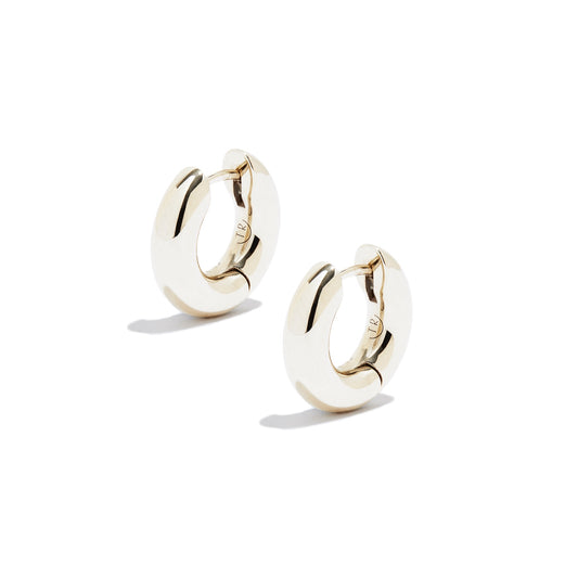 White Gold Chunky Huggie Hoop Earrings - 14k