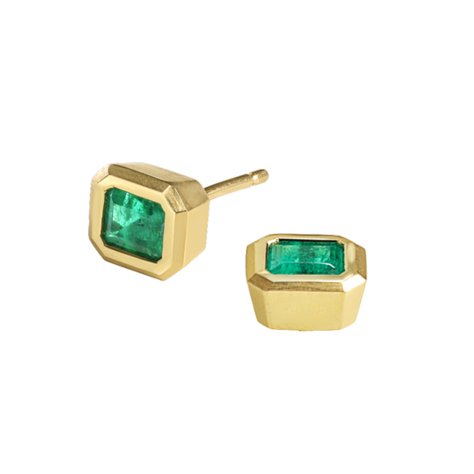 Emerald Frame Bezel Stud Earrings