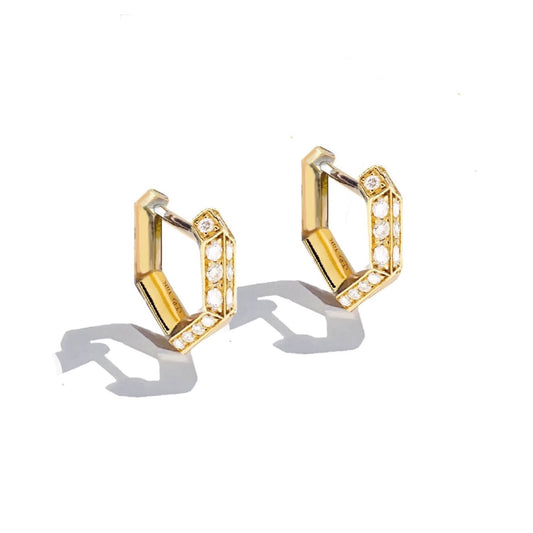 gold and diamond Makhaira Hoop Earrings on white background