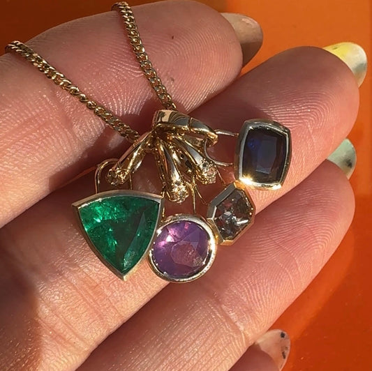 Emerald Trillion 'Frame' Bezel Pendant