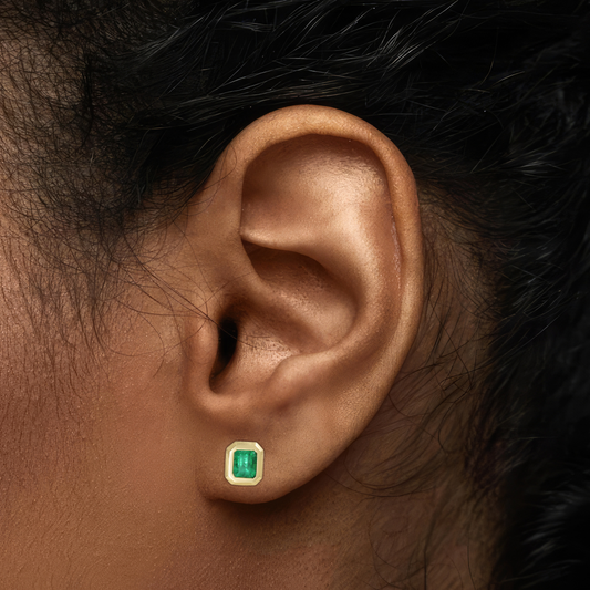 Emerald Frame Bezel Stud Earrings