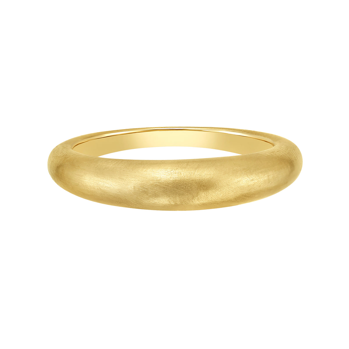 A brushed satin textured matte gold dome ring, on a clean white background.