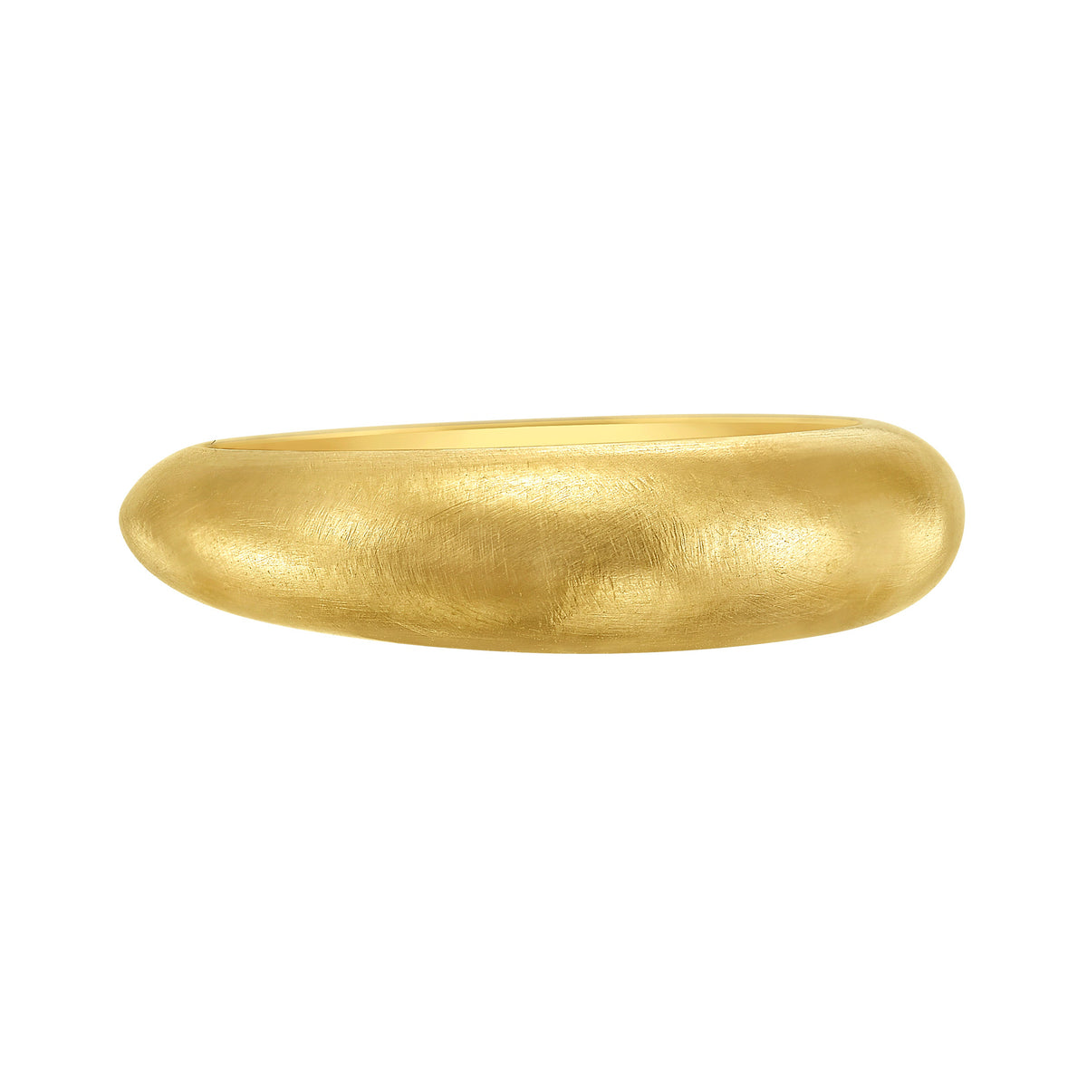 A single matte gold ring with a smooth, rounded organic shape, by Tamsin Rasor, shown against a plain white background.