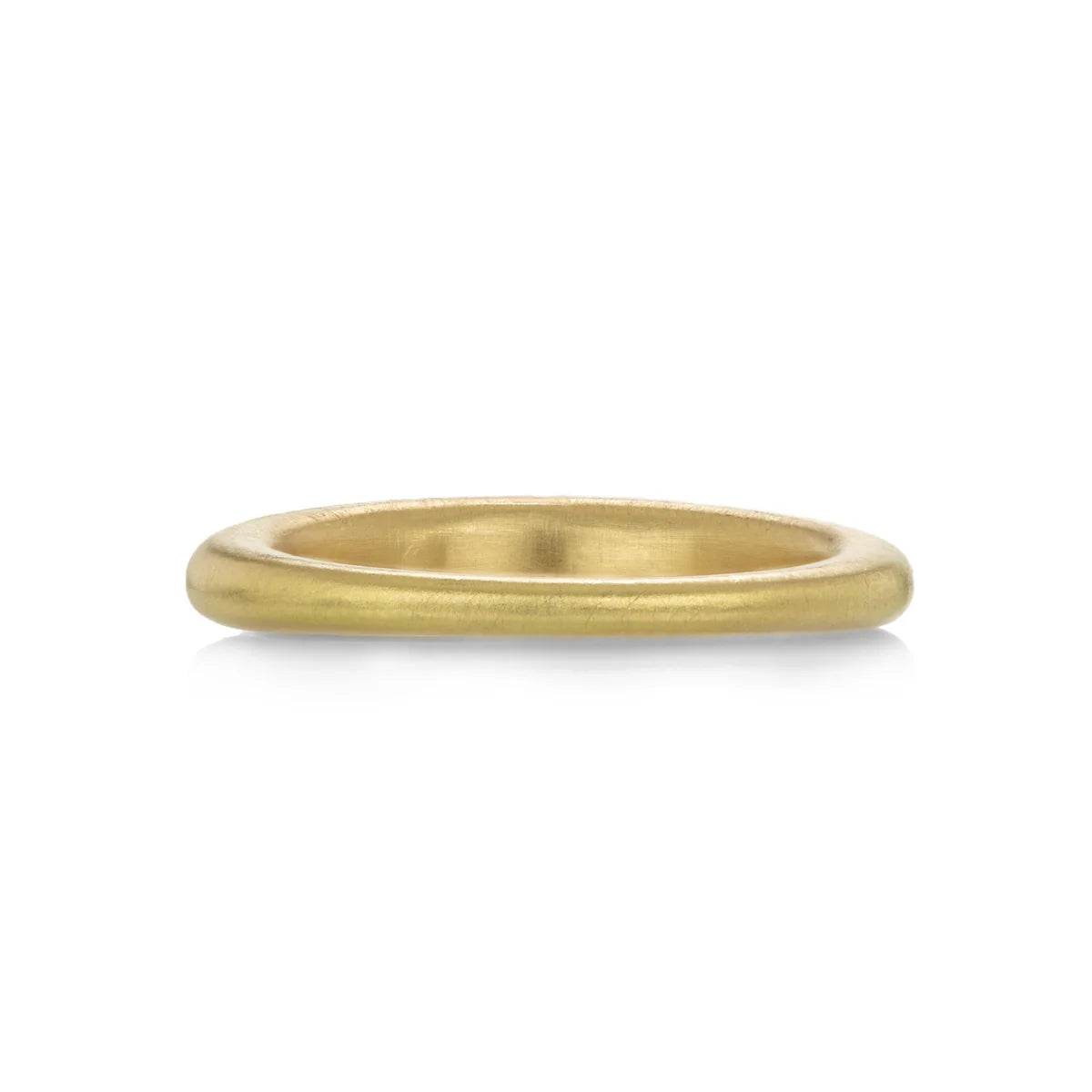 A brushed satin textured matte gold dome ring, seen from rear, on a clean white background.