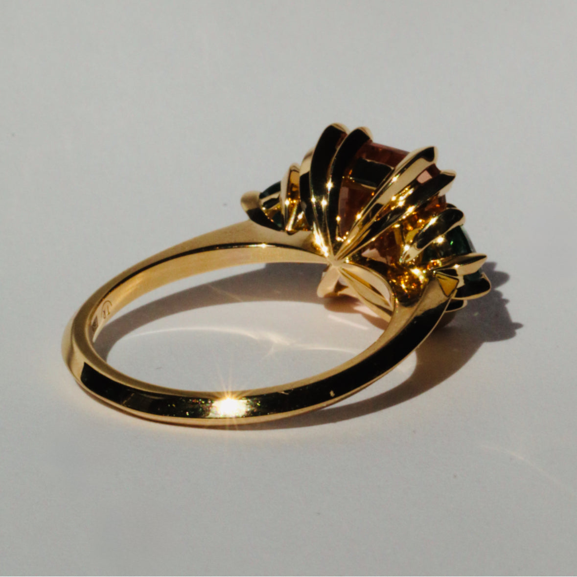 Morganite and Sapphire Makhaira Trilogy Ring