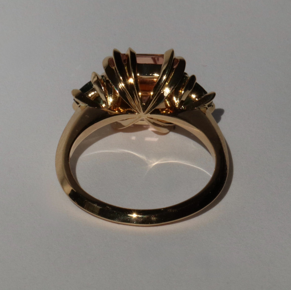 Morganite and Sapphire Makhaira Trilogy Ring