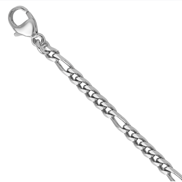 Platinum Figaro chain with lobster clasp on white background