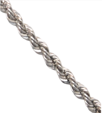 Platinum rope chain on white background