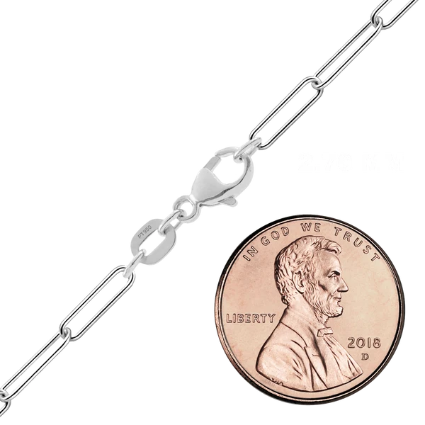 21" Platinum Round wire Paperclip Chain - 2.7mm width