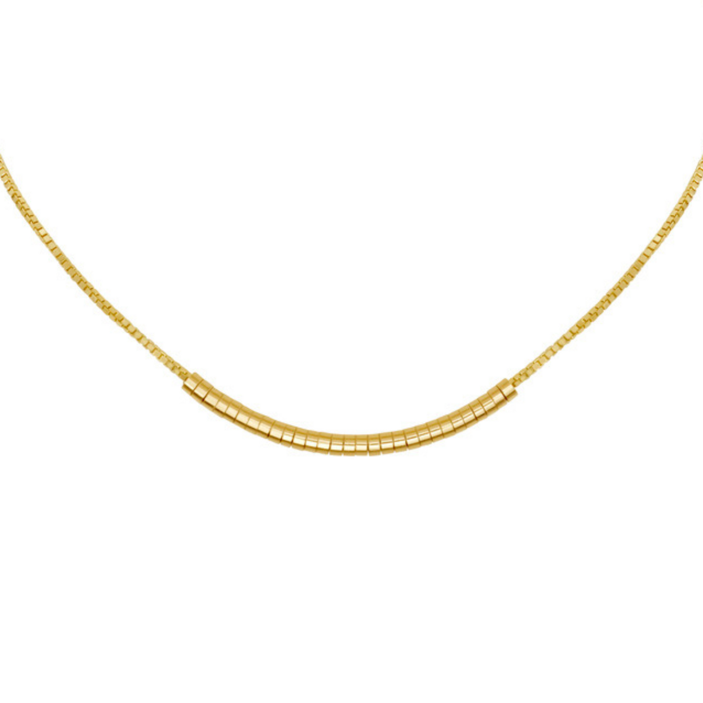 Gold sliding worry bead chain by Tamsin Rasor against white background