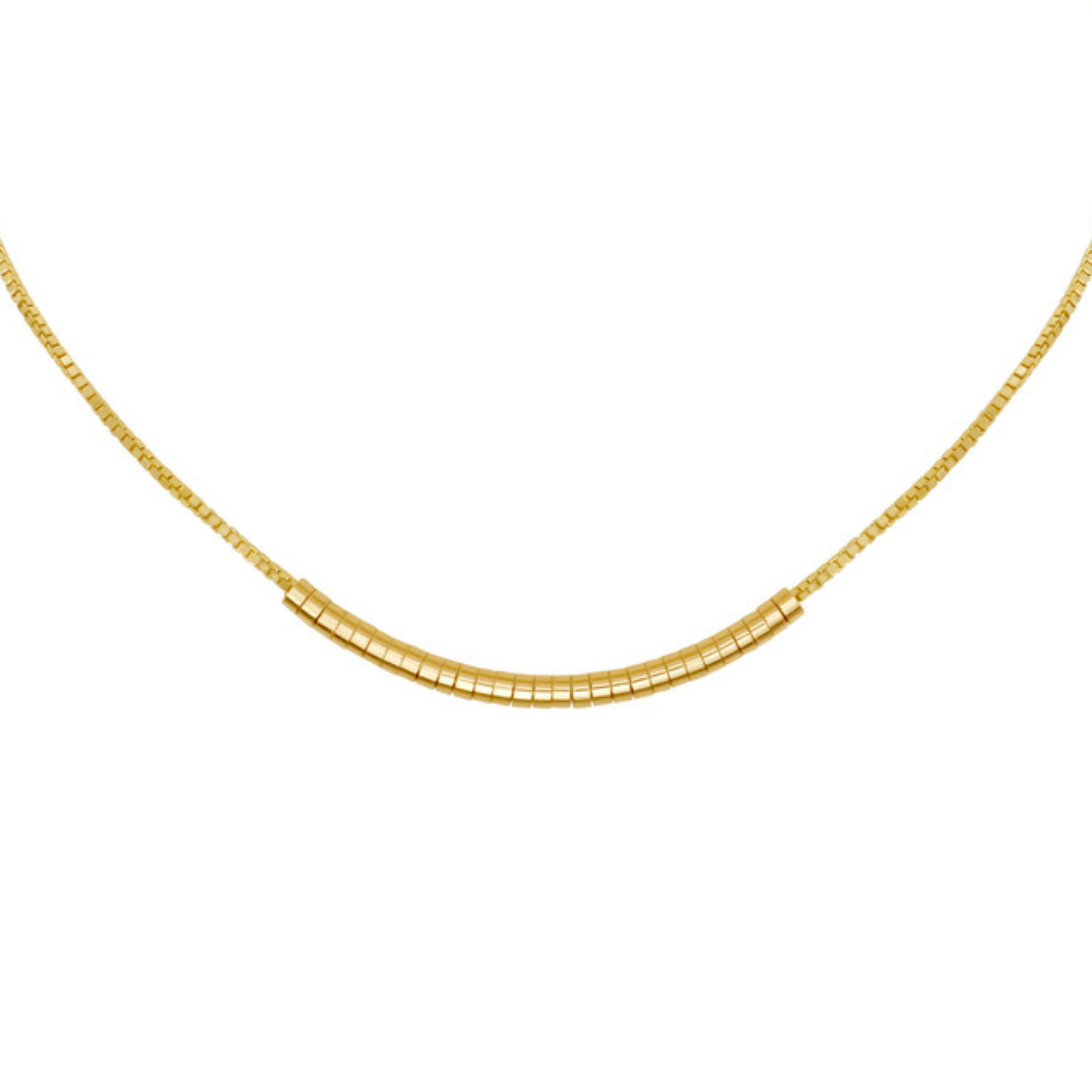 Gold sliding worry bead chain by Tamsin Rasor against white background