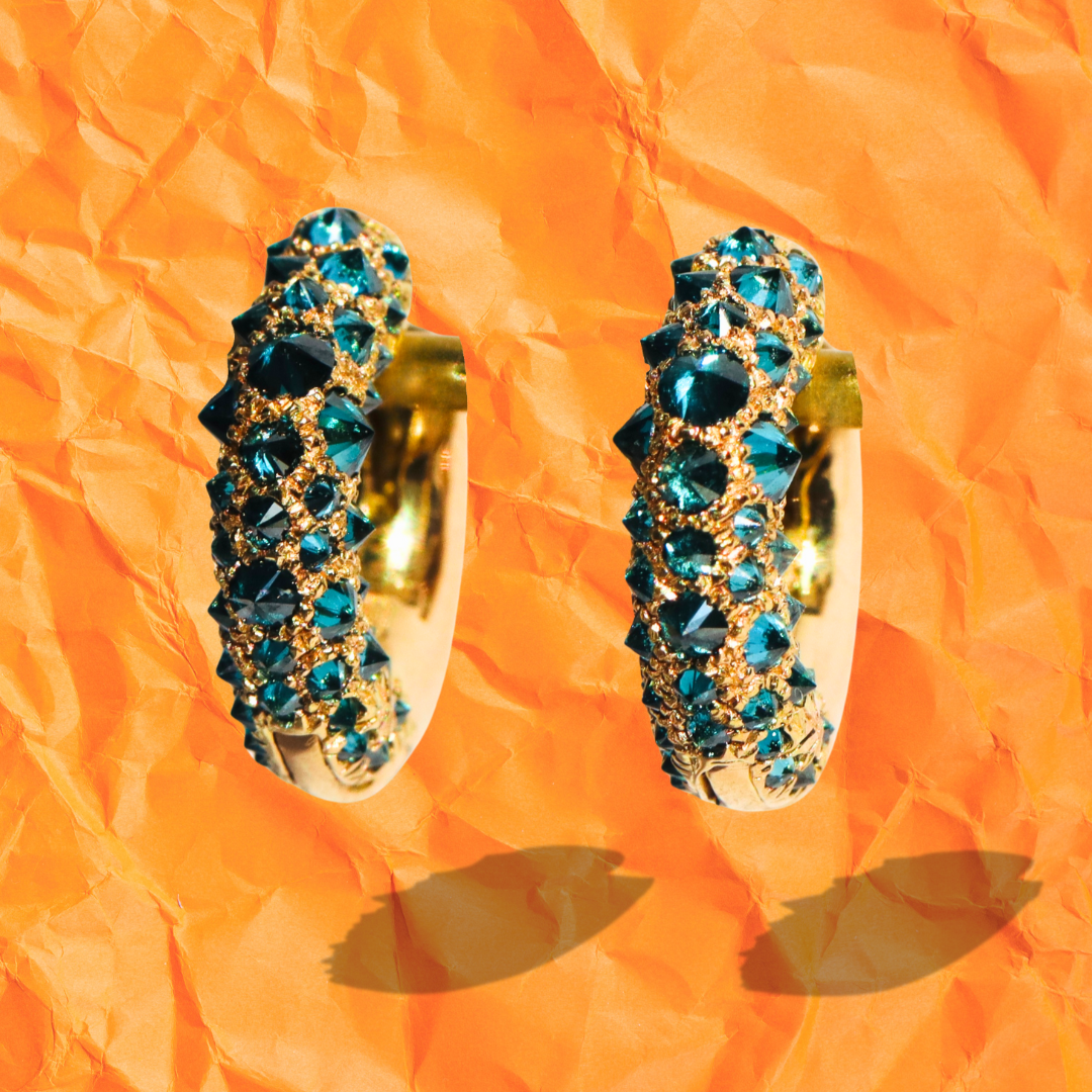 Barbed Blue Diamond Pavé Huggie Hoop Earring