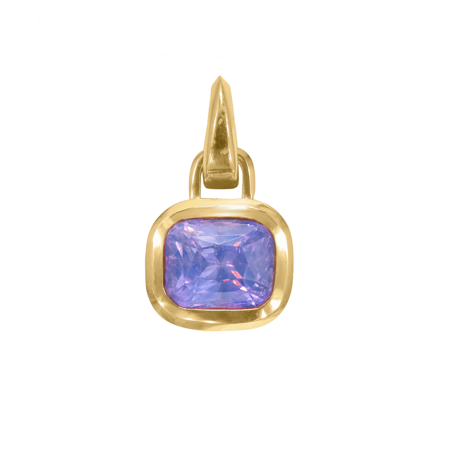 18 gold and purple cushion cut sapphire pendant, by Tamsin Rasor,  against a white background
