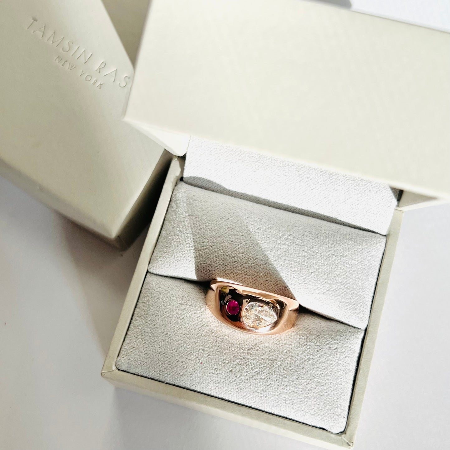 The 'Cyndie' Pear Diamond and Sapphire Gold Dome Ring from Tamsin Rasor ...