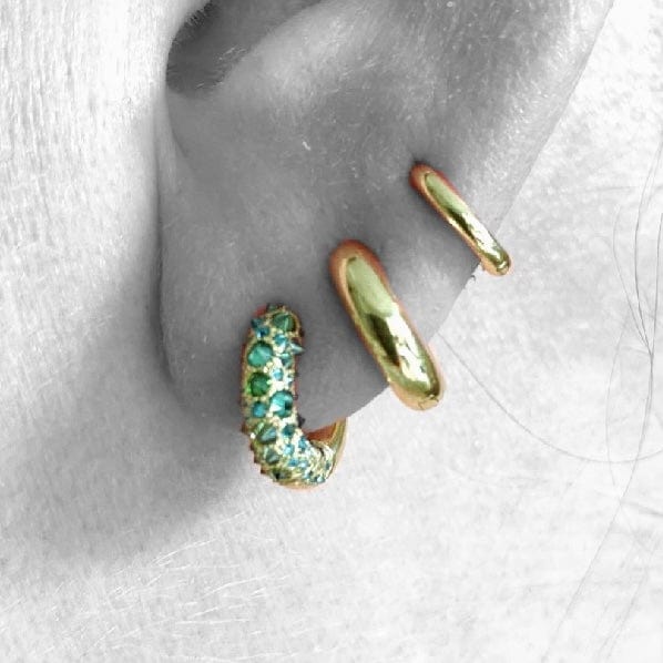Barbed Green Diamond Pavé Huggie Hoop Earring