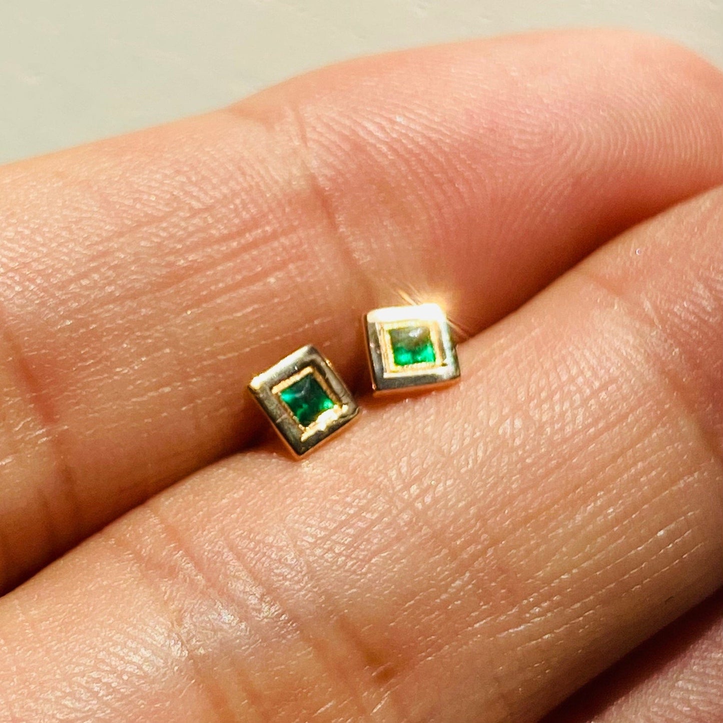 Square Cut Emerald Stud Earring