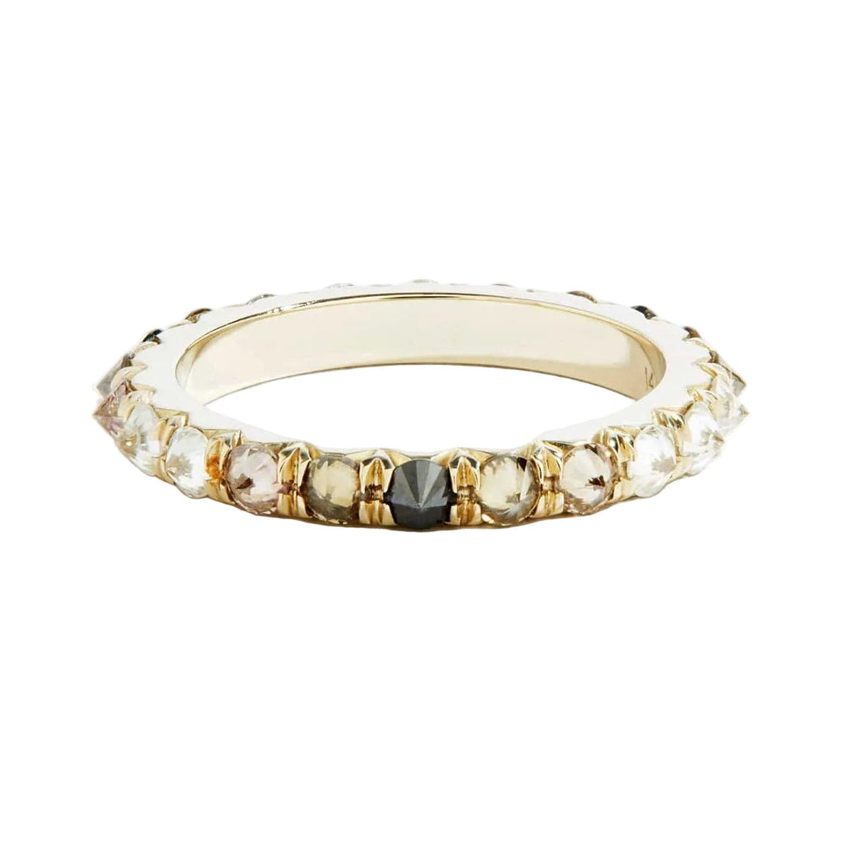 A spiky ombre diamond eternity band with reverse set stones, by Tamsin Rasor.  Set in a white gold band on a white background